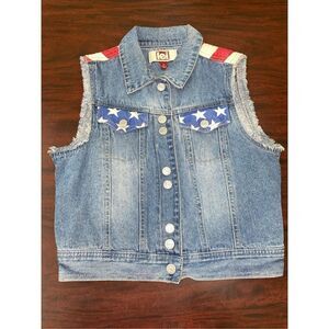 L.e.i. Button Up American Flag Devin Denim Cropped Vest Size Small